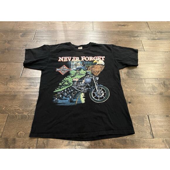 Vintage 90s Anvil Mens Black Easyriders Never Forget Chicago T-Shirt Size L - Picture 2 of 7
